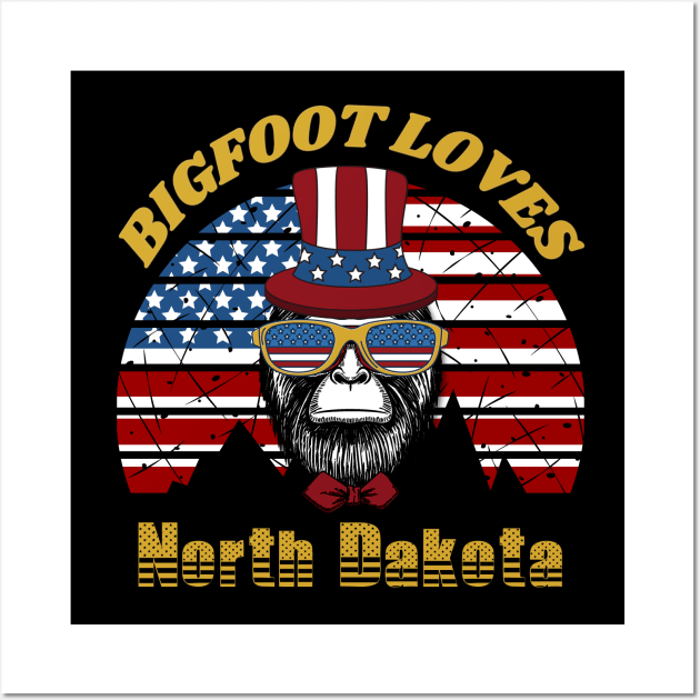 Bigfoot loves America and North Dakota Wall Art by Scovel Design Shop